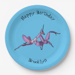 Orchid mantis cartoon illustration paper plate