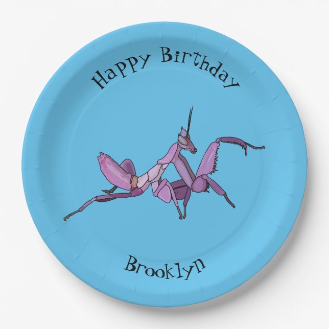 Orchid mantis cartoon illustration paper plate (Front)