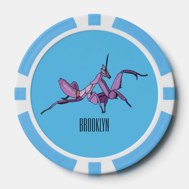Orchid mantis cartoon illustration poker chips (Front)