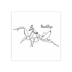 Orchid mantis cartoon illustration rubber stamp