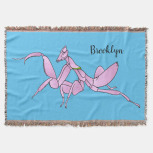Orchid mantis cartoon illustration throw blanket