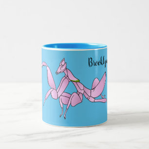 Orchid mantis cartoon illustration Two-Tone coffee mug