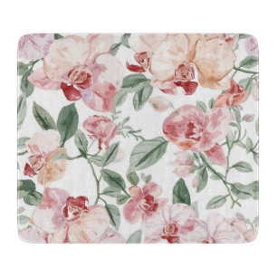 Orchid Meadow Watercolor Floral Blushing Botanical Cutting Board