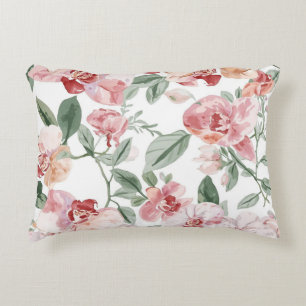Orchid Meadow Watercolor Floral Blushing Botanical Decorative Cushion