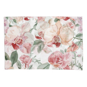 Orchid Meadow Watercolor Floral Blushing Botanical Pillowcase