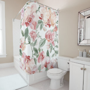 Orchid Meadow Watercolor Floral Blushing Botanical Shower Curtain