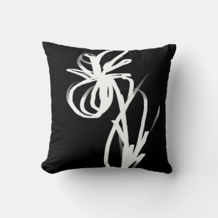 Orchid Noir: Abstract Black & White Cushion