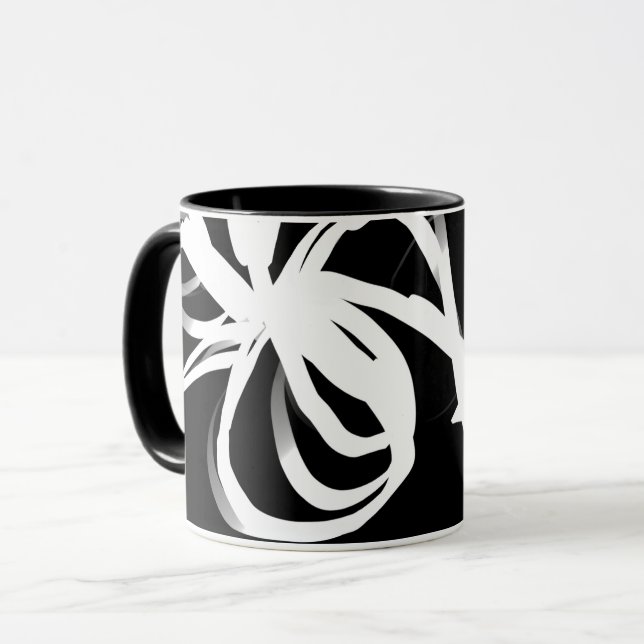 Orchid Noir: Abstract Black & White Mug (Front Left)