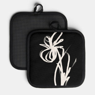 Orchid Noir: Abstract Black & White Pot Holder