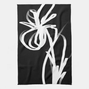 Orchid Noir: Abstract Black & White Tea Towel