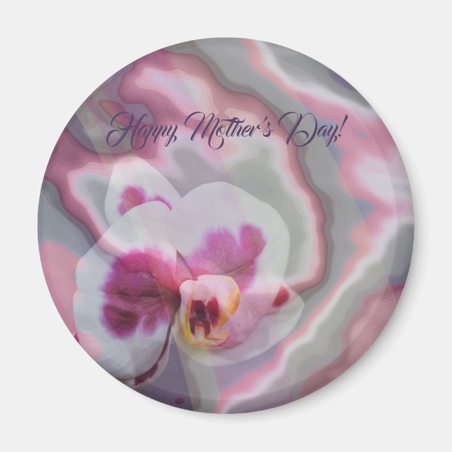 Orchid on abstract background with custom text magnet (Front)