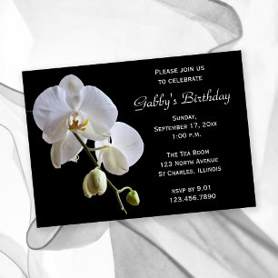 Orchid on Black Birthday Party Invitation
