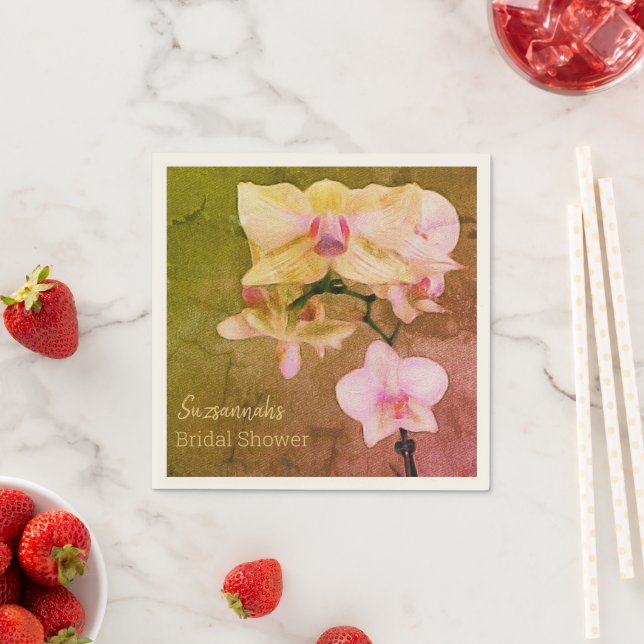 Orchid On Orange Texture Custom Bridal Shower Napkin (Insitu)