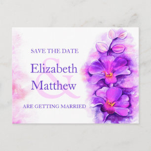 Orchid painted purple flower save the date card