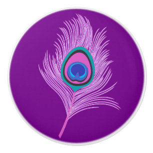 Orchid Peacock Feather on Amethyst Purple Ceramic Knob