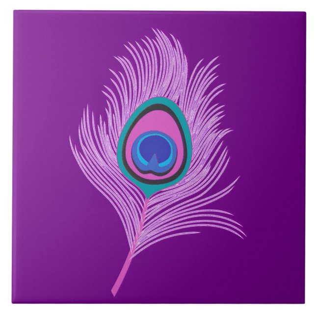 Orchid Peacock Feather on Amethyst Purple Ceramic Tile (Front)