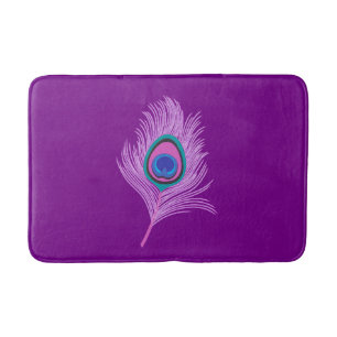 Orchid Peacock Feathers on Amethyst Purple Bath Mat