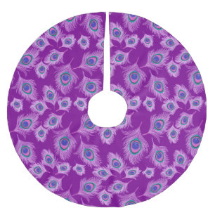 Orchid Peacock Feathers on Amethyst Purple Brushed Polyester Tree Skirt