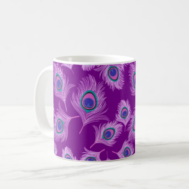 Orchid Peacock Feathers on Amethyst Purple  Coffee Mug (Front Left)