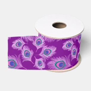Orchid Peacock Feathers on Amethyst Purple  Grosgrain Ribbon