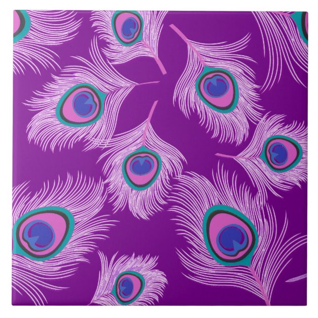 Orchid Peacock Feathers on Amethyst Purple Tile (Front)