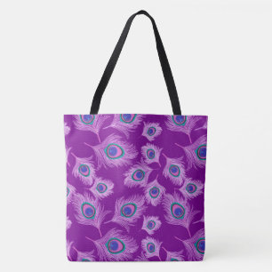 Orchid Peacock Feathers on Amethyst Purple Tote Bag