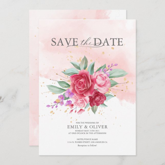 Orchid & Peonies wedding bouquet Invitation (Front/Back)