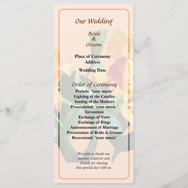 Orchid Persian Garden Wedding Program (Front)