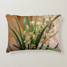 Orchid Pillow in Green, Ivory, Gold