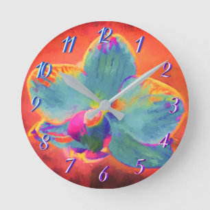 Orchid pink blue and purple painting floral clock