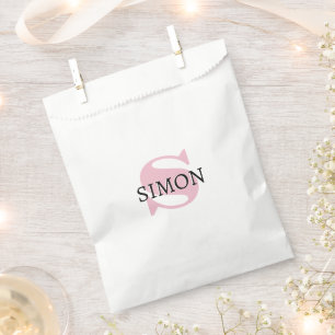 Orchid Pink Initial and Black Name   Modern  Favour Bag