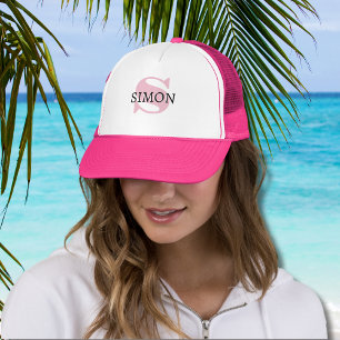 Orchid Pink Initial and Black Name Modern Trucker Hat