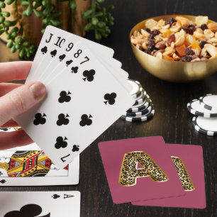 Orchid Pink Leopard Print Letter A Playing Cards