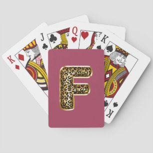 Orchid Pink Leopard Print Letter F Playing Cards