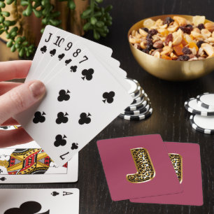 Orchid Pink Leopard Print Letter J Playing Cards