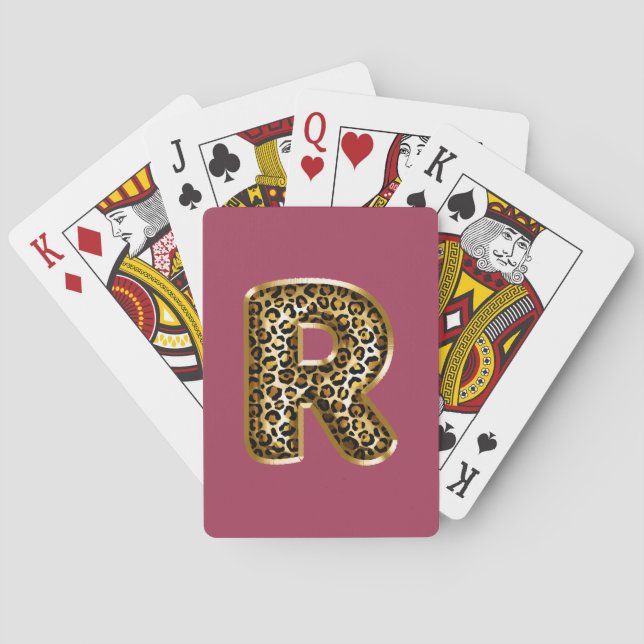 Orchid Pink Leopard Print Letter R Playing Cards (Back)