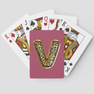 Orchid Pink Leopard Print Letter V Playing Cards