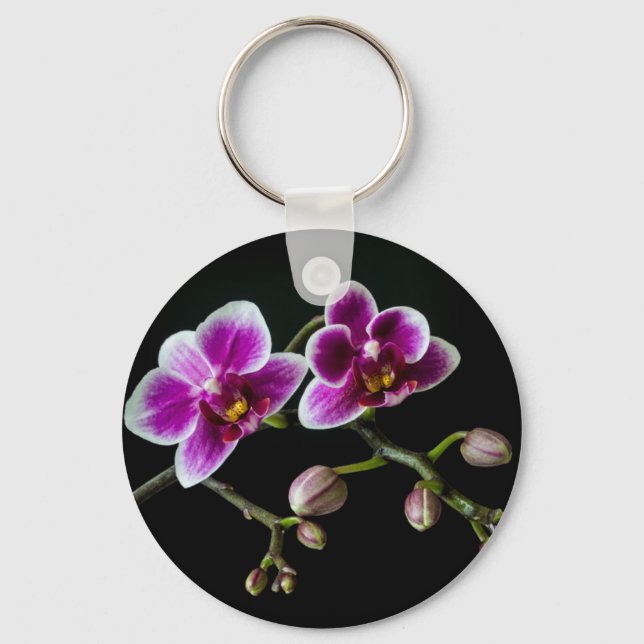Orchid pink white colour on black pale gentle  key ring (Front)