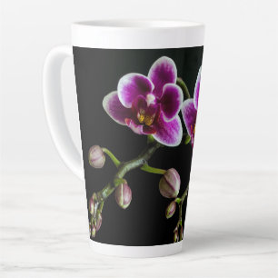 Orchid pink white colour on black pale gentle latte mug
