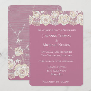Orchid Pink White Lace Floral Romantic Wedding Invitation