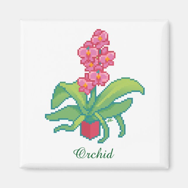 orchid pixel art, Pixel Art Magnet (Front)