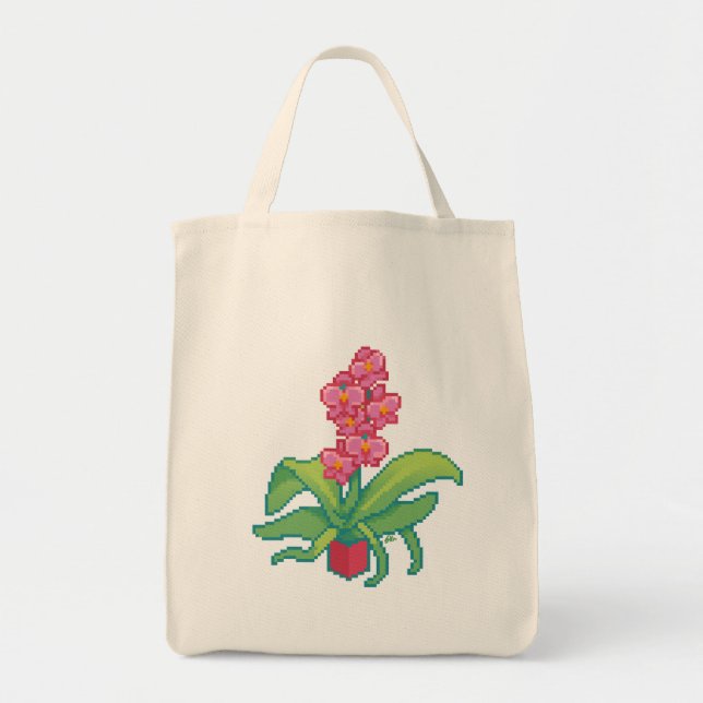 Orchid Pixel Art, Pixel Art Tote Bag (Front)