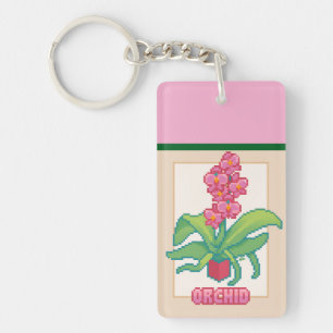 Orchid Pixelart, Pixel Art Key Ring