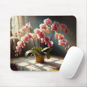 Orchid Plant On Lace Doily Mouse Pad