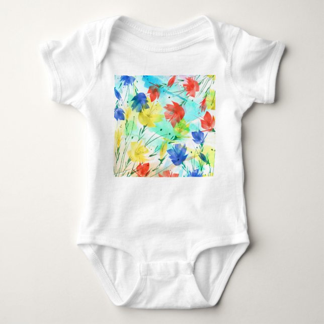 Orchid Poppy Peony Fashion Bouquet Baby Bodysuit (Front)