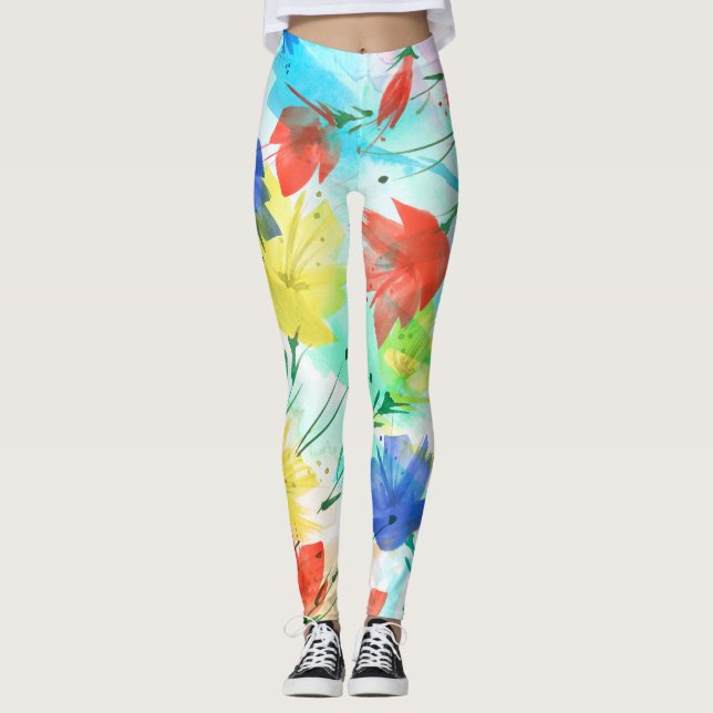 Orchid Poppy Peony Fashion Bouquet Leggings (Front)
