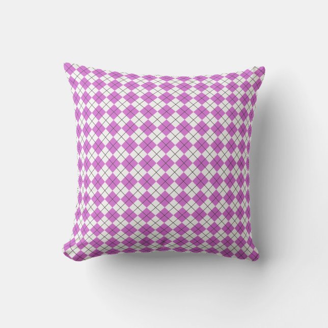 Orchid Purple and White Chequered Argyle Pattern Cushion (Front)