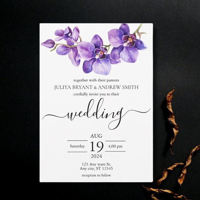 Orchid purple and white Script wedding Invitation (Creator Uploaded)