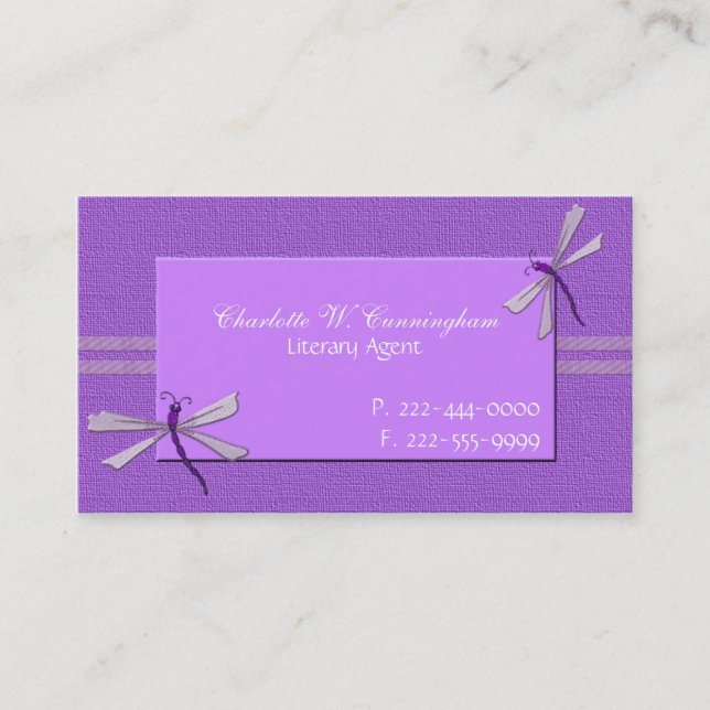 Orchid Purple Dragonflies Custom Business Card (Front)