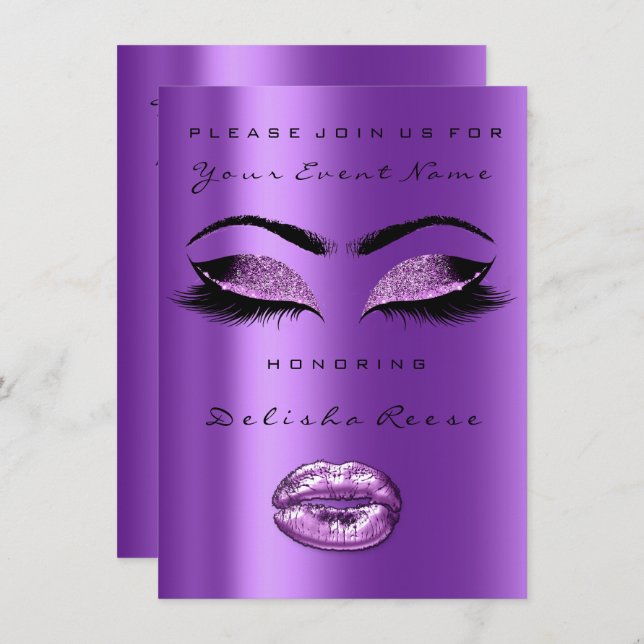 Orchid Purple Glitter Bridal Shower Sweet 16th Invitation (Front/Back)